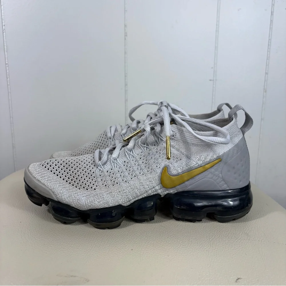 Nike Vapormax Flyknit 2 Gray Metallic Good Swoosh Athletic Running Shoes W7.5